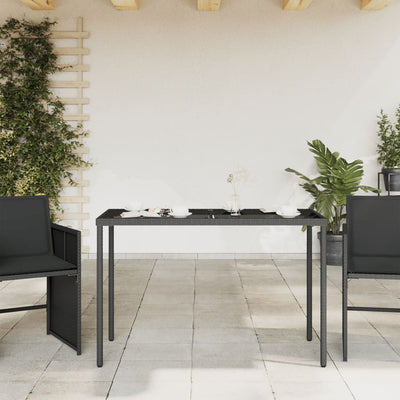 Garden Table with Glass Top Black 115x54x74 cm Poly Rattan