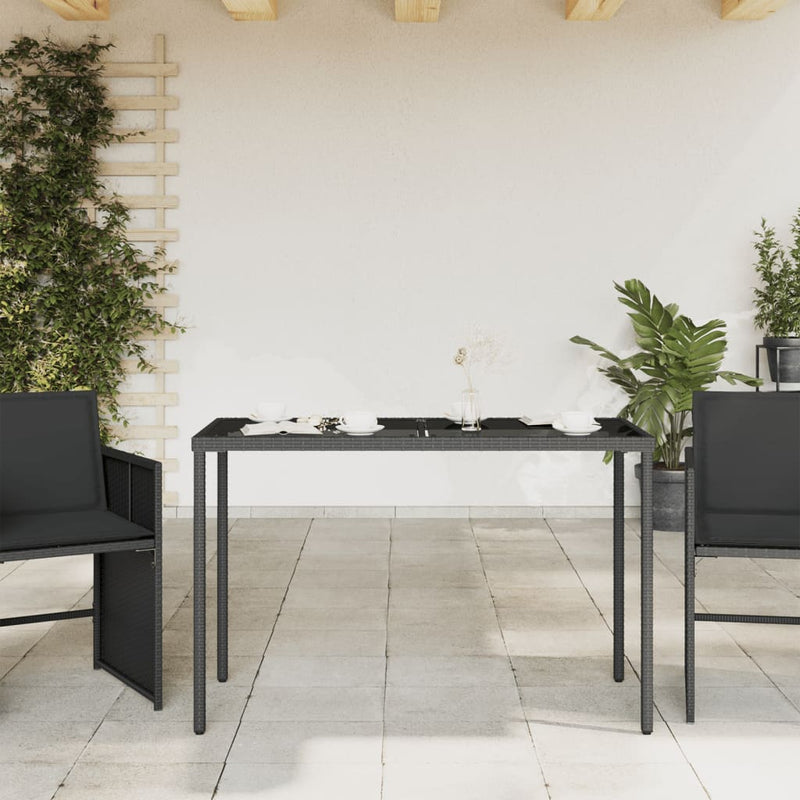 Garden Table with Glass Top Black 115x54x74 cm Poly Rattan