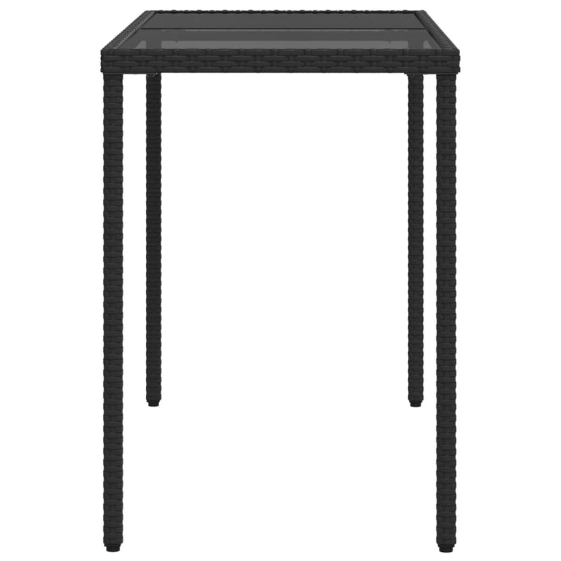 Garden Table with Glass Top Black 115x54x74 cm Poly Rattan