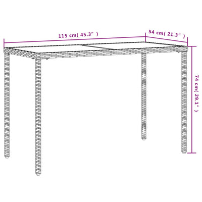 Garden Table with Glass Top Black 115x54x74 cm Poly Rattan