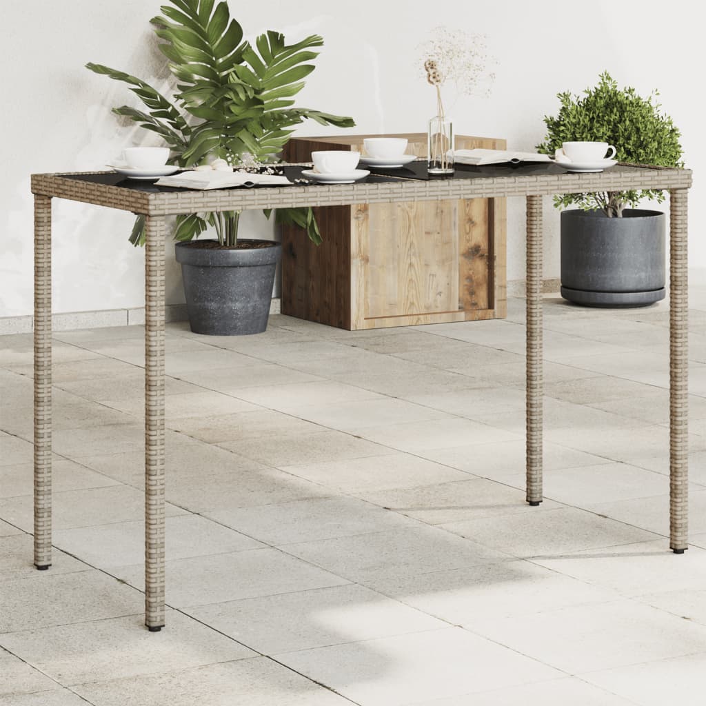vidaXL Garden Table with Glass Top Grey 115x54x74 cm Poly Rattan 1
