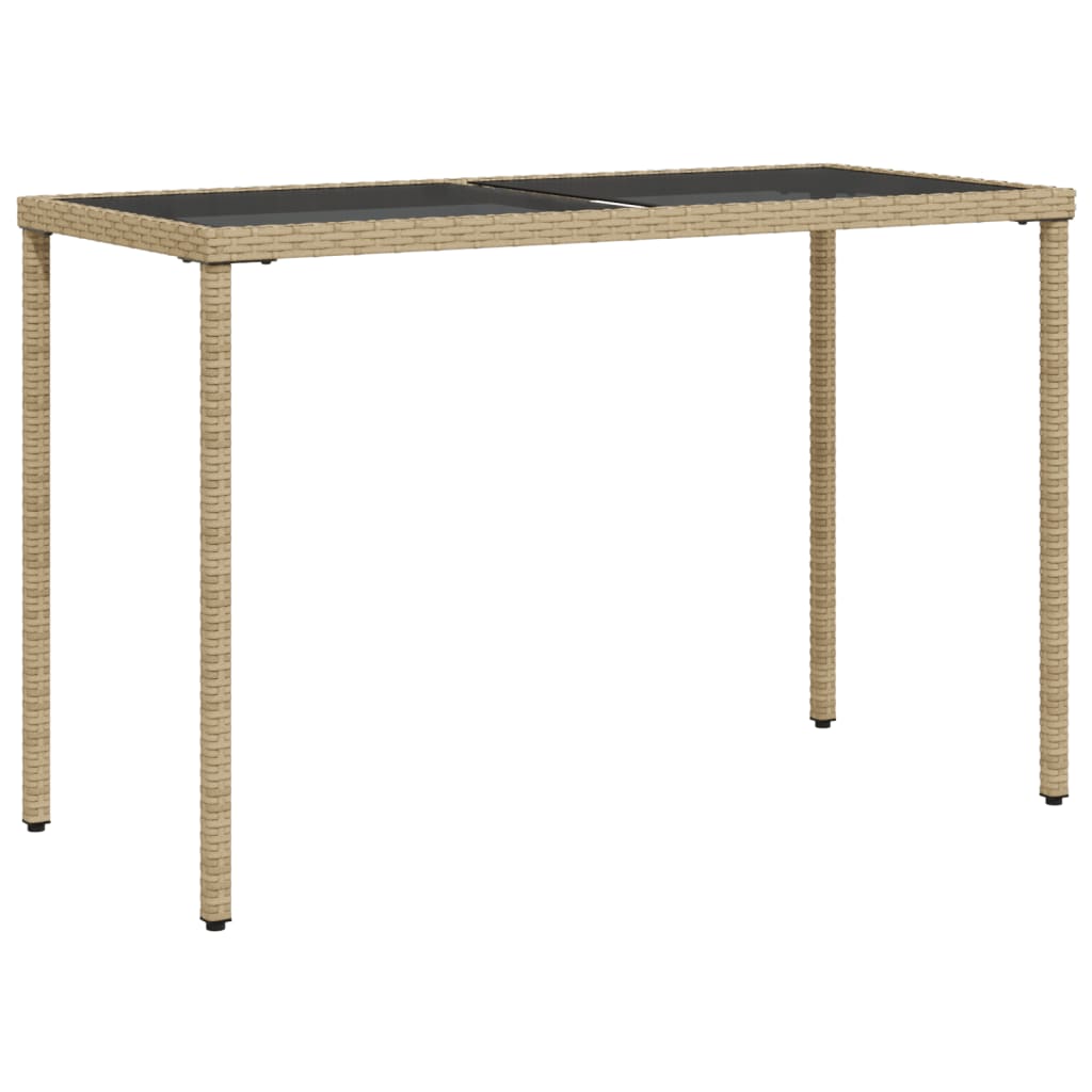vidaXL Garden Table with Glass Top Beige 115x54x74 cm Poly Rattan 2