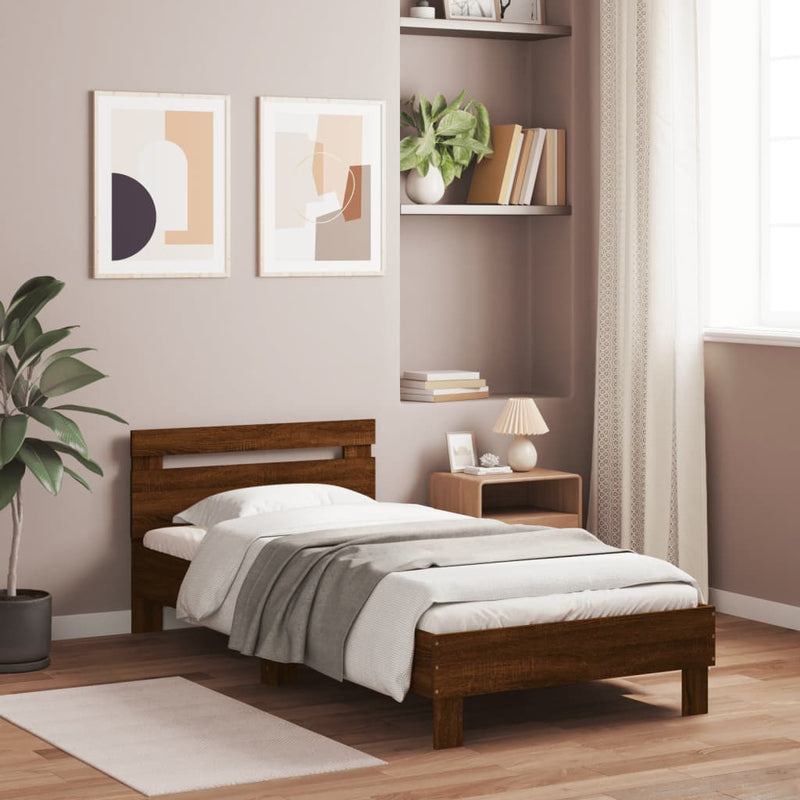 Bed Frame with Headboard Brown Oak 100x200 cm Engineered wood