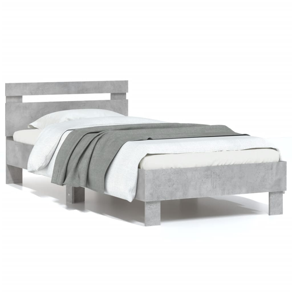 vidaXL Bed Frame without Mattress with Headboard Concrete Grey 75x190 cm Small Single 2