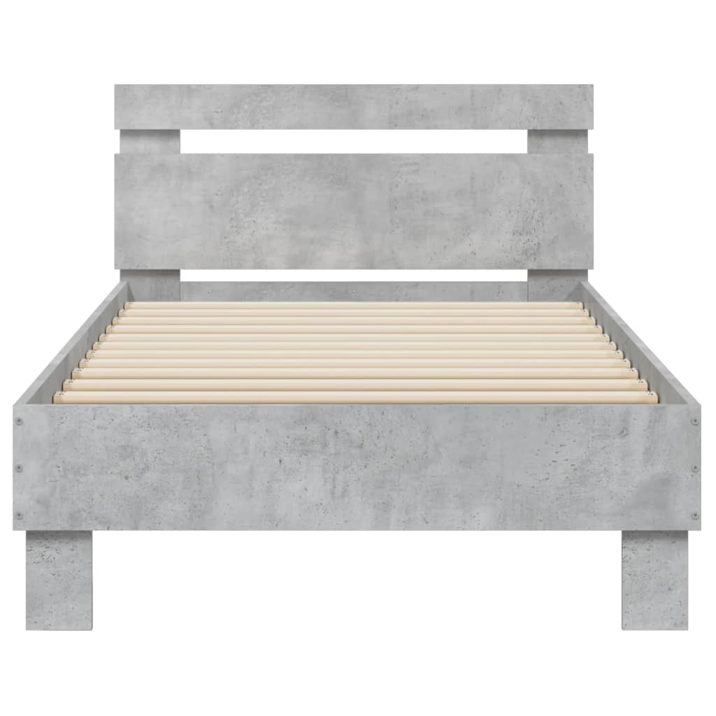 vidaXL Bed Frame without Mattress with Headboard Concrete Grey 75x190 cm Small Single 5