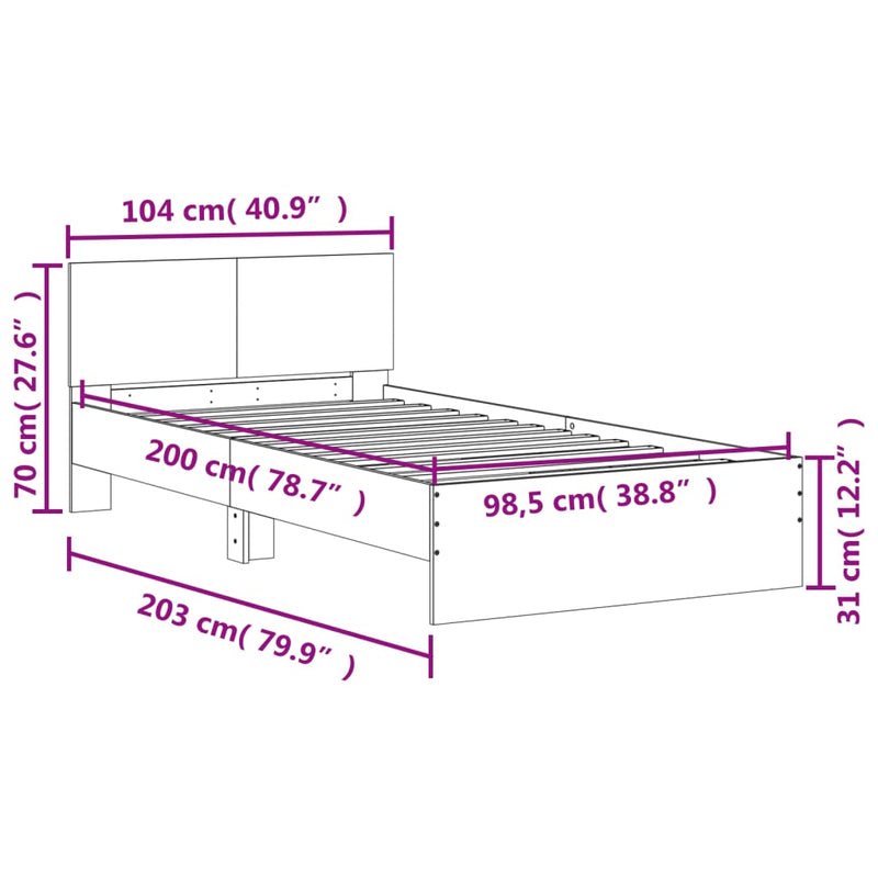 Bed Frame with Headboard Concrete Grey 100x200 cm Engineered wood