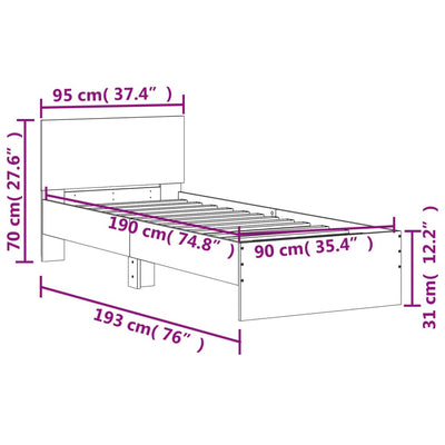 Bed Frame with Headboard Grey Sonoma 90x190 cm Single Engineered wood