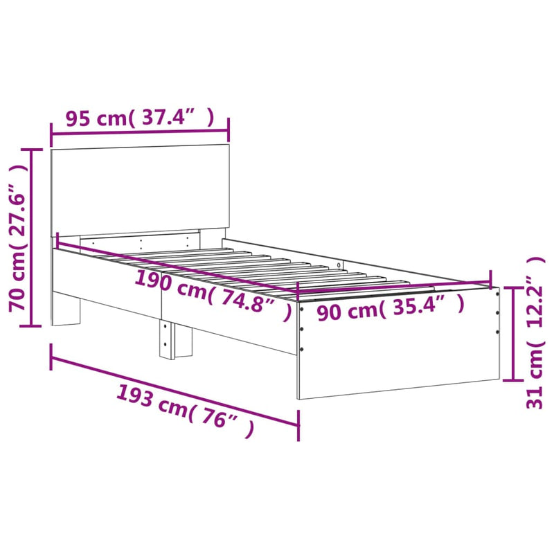 Bed Frame with Headboard Grey Sonoma 90x190 cm Single Engineered wood