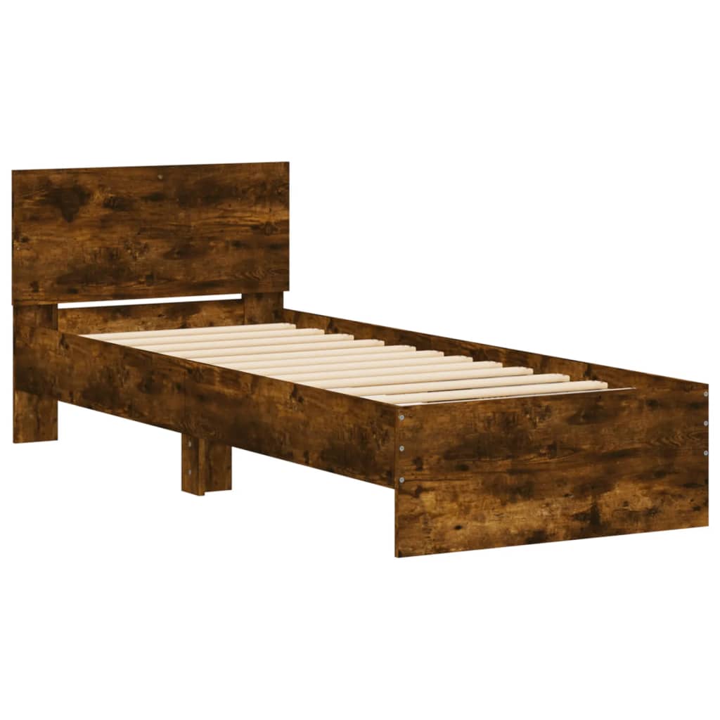 vidaXL Bed Frame without Mattress with Headboard Smoked Oak 75x190 cm Small Single 3