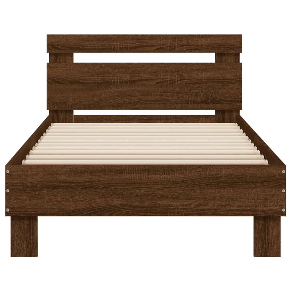 Bed Frame with LED without Mattress Brown Oak 90 x 200 cm