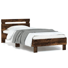 Bed Frame with LED without Mattress Smoked Oak 90 x 190 cm