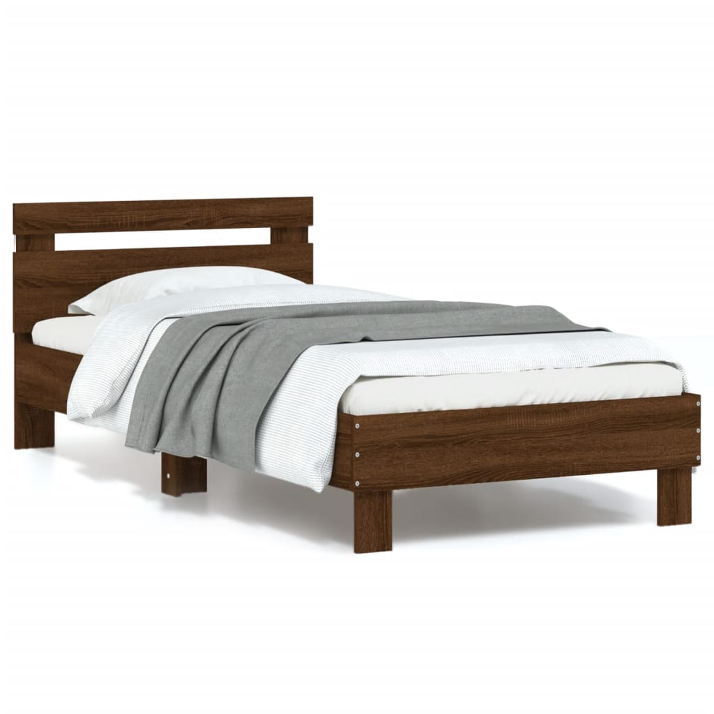 Bed Frame with LED without Mattress Brown Oak 90 x 190 cm