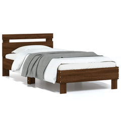 Bed Frame with LED without Mattress Brown Oak 75 x 190 cm