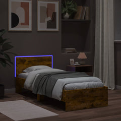vidaXL Bed Frame without Mattress with LED Lights Smoked Oak 75x190 cm Small Single 5