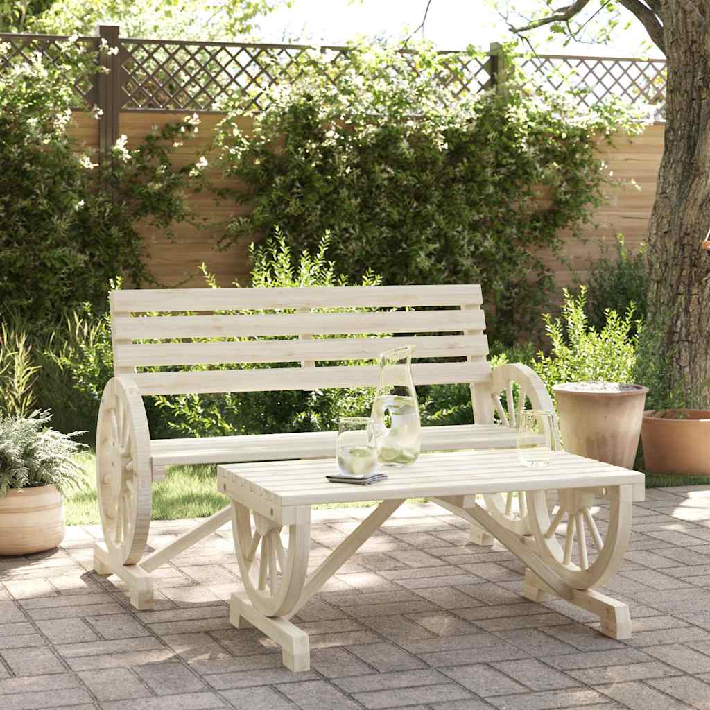 Garden Bench Solid Wood Fir Brown Chair and table 2
