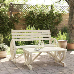Garden Bench Solid Wood Fir Brown Chair and table 2
