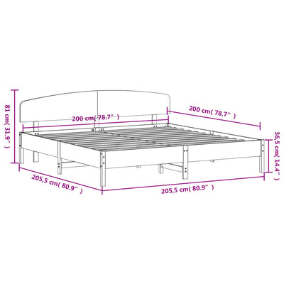 Bed Frame with Headboard 200x200 cm Solid Wood Pine