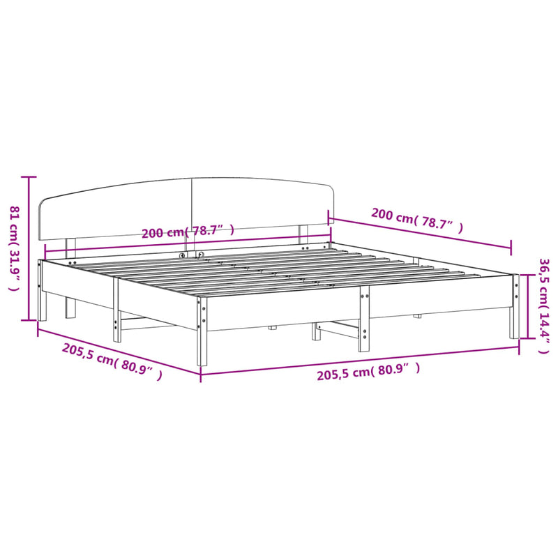 Bed Frame with Headboard 200x200 cm Solid Wood Pine