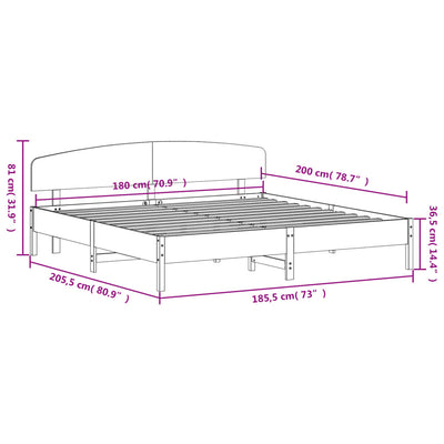 Bed Frame with Headboard 180x200 cm Super King Solid Wood Pine