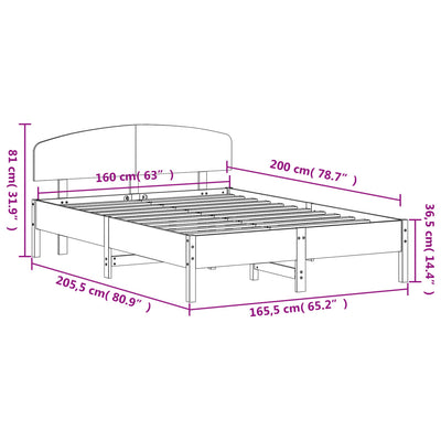 Bed Frame with Headboard 160x200 cm Solid Wood Pine