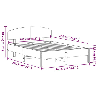 Bed Frame with Headboard 140x190 cm Solid Wood Pine