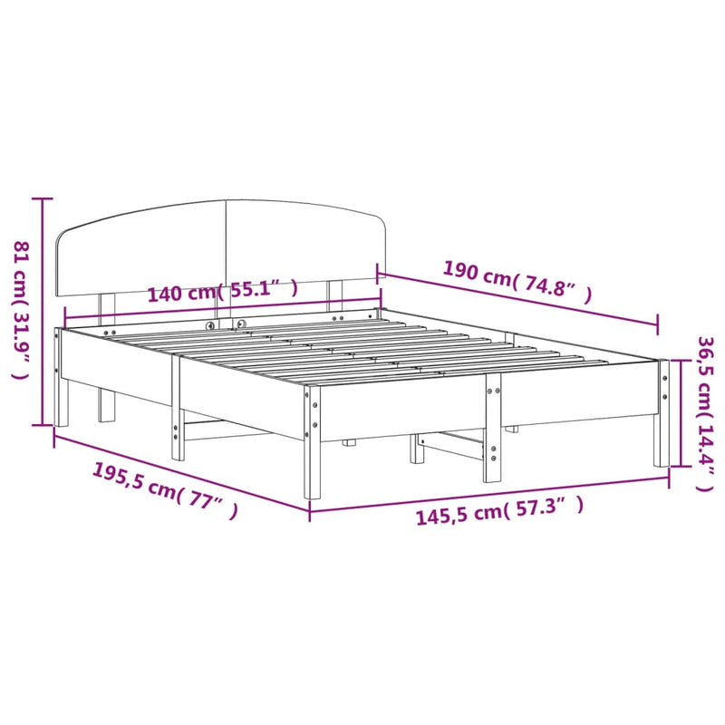 Bed Frame with Headboard 140x190 cm Solid Wood Pine