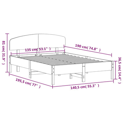 Bed Frame with Headboard 135x190 cm Double Solid Wood Pine