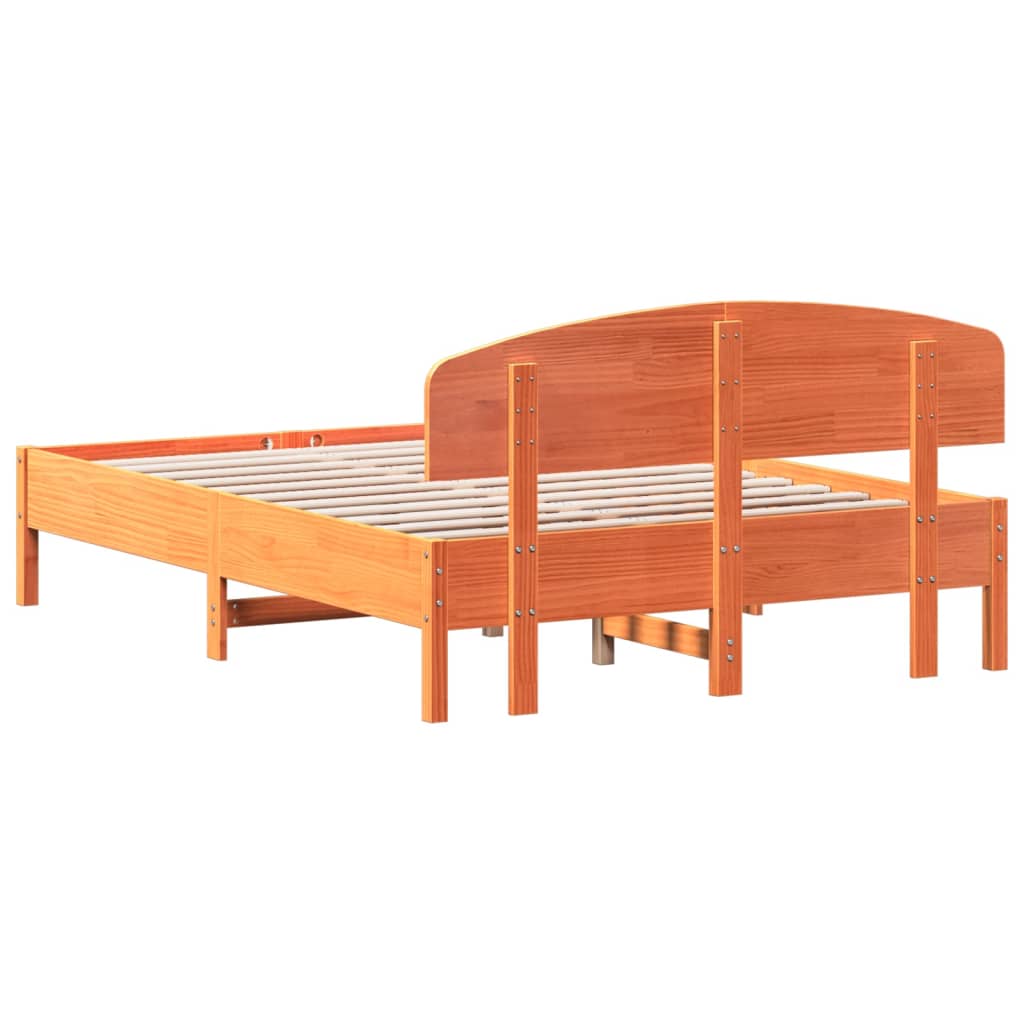 Bed Frame without Mattress Solid Wood Pine Length 190 cm Wax brown 135 cm