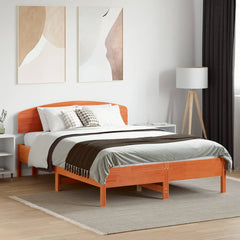 Bed Frame without Mattress Solid Wood Pine Length Wax brown