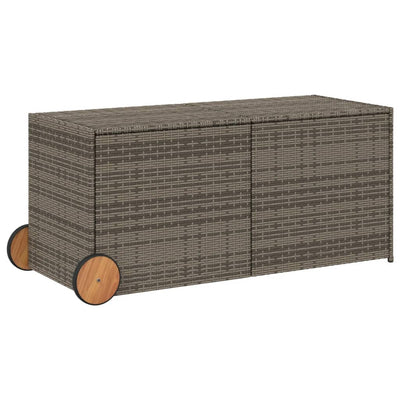 Garden Storage Box with Wheels Grey 283L Poly Rattan