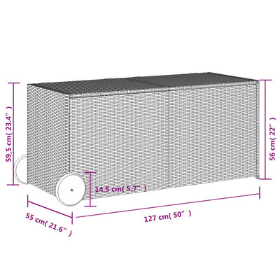 Garden Storage Box with Wheels Grey 283L Poly Rattan