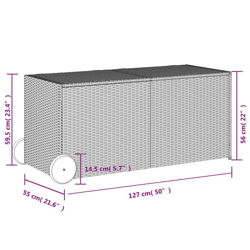 Garden Storage Box with Wheels Grey 283L Poly Rattan