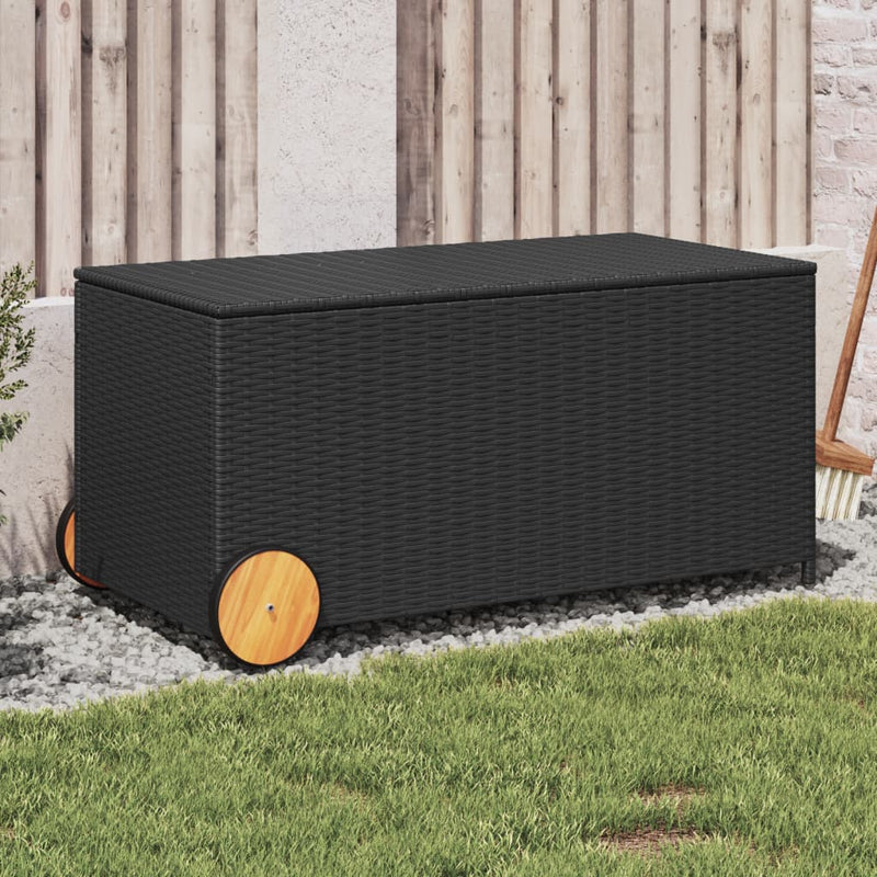 Garden Storage Box with Wheels Black 190L Poly Rattan