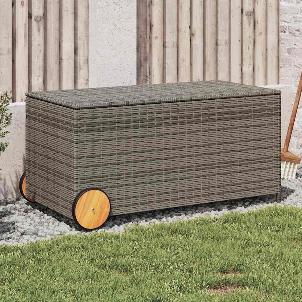 Garden Storage Box Poly Rattan Grey 107 x 55 x 50/53 cm