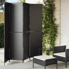 Room Divider 4 Panels Poly Rattan Full Weaving Length 200 cm Black 196 cm