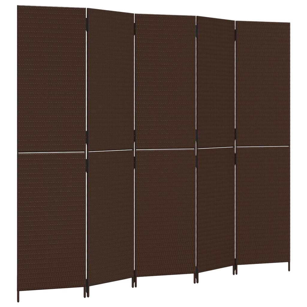 Room Divider 4 Panels Poly Rattan Full Weaving Length 200 cm Brown 245 cm