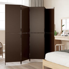 Room Divider 4 Panels Poly Rattan Full Weaving Length 200 cm Brown 245 cm