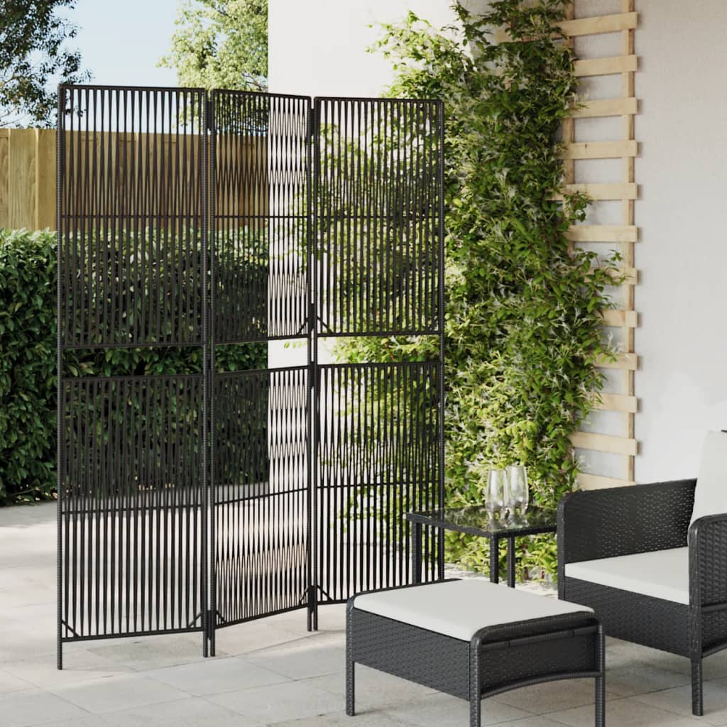 vidaXL Room Divider 3 Panels Poly Rattan Line Weaving Length 180 cm