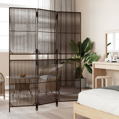 Room Divider 3 Panels Poly Rattan Line Weaving