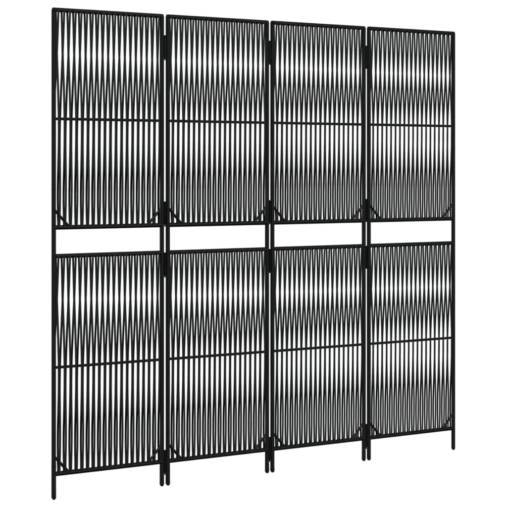 vidaXL Room Divider 4 Panels Black Poly Rattan 4