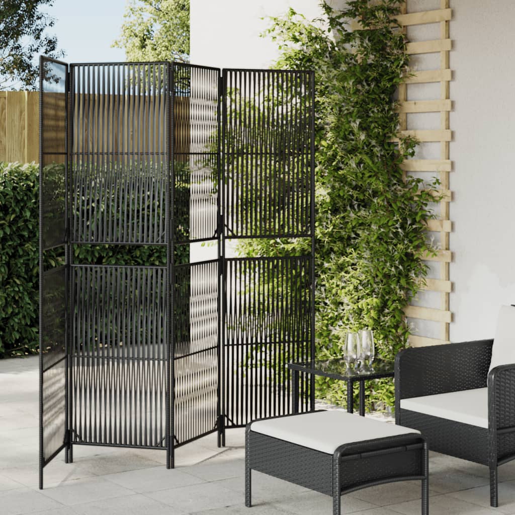 vidaXL Room Divider 4 Panels Black Poly Rattan 1