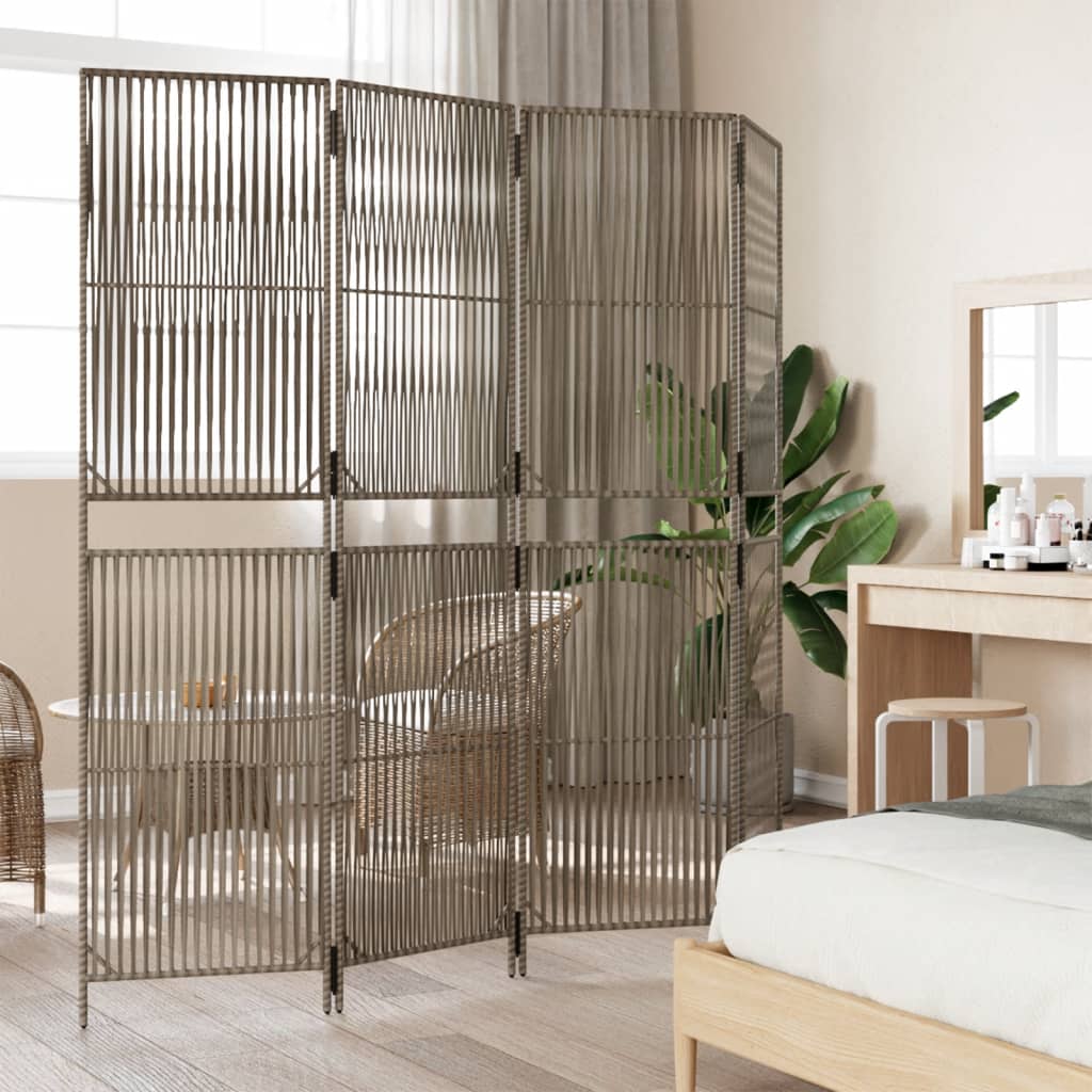 Room Divider 3 Panels Poly Rattan Line Weaving