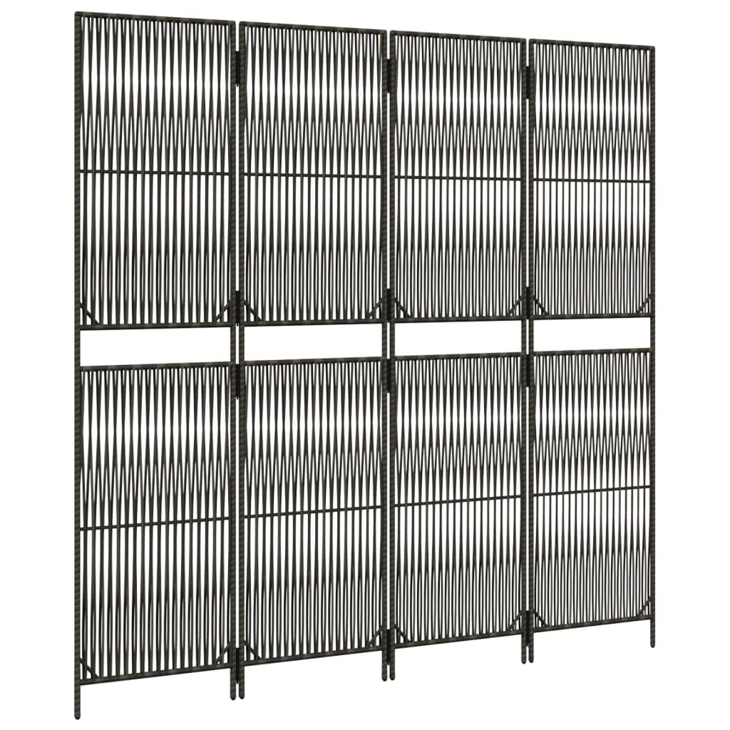 vidaXL Room Divider 4 Panels Grey Poly Rattan 4