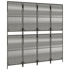 vidaXL Room Divider 4 Panels Grey Poly Rattan 4