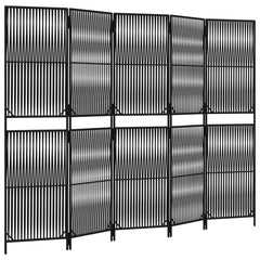 vidaXL Room Divider 5 Panels Black Poly Rattan 2