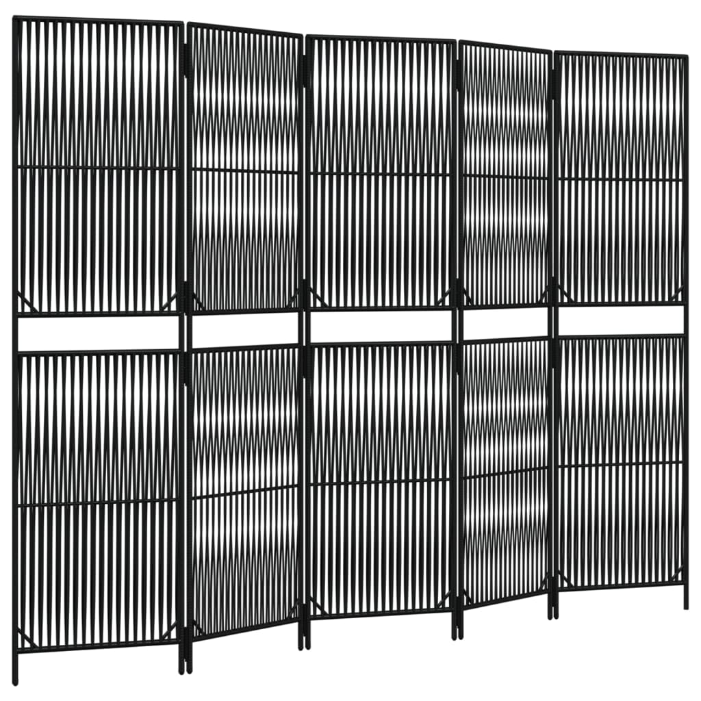 Room Divider 3 Panels Poly Rattan Line Weaving