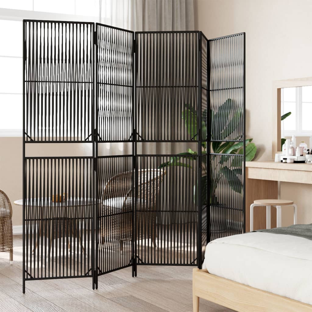 vidaXL Room Divider 5 Panels Black Poly Rattan 3