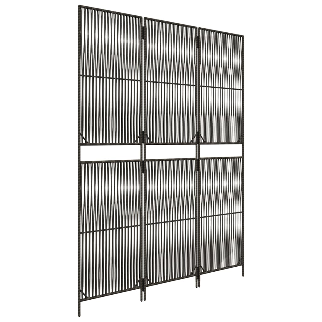 Room Divider 3 Panels Poly Rattan Line Weaving Length 200 cm Grey 147 cm