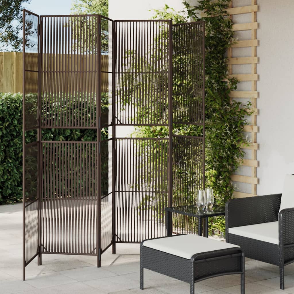 Room Divider 3 Panels Poly Rattan Line Weaving Length 200 cm Brown 294 cm