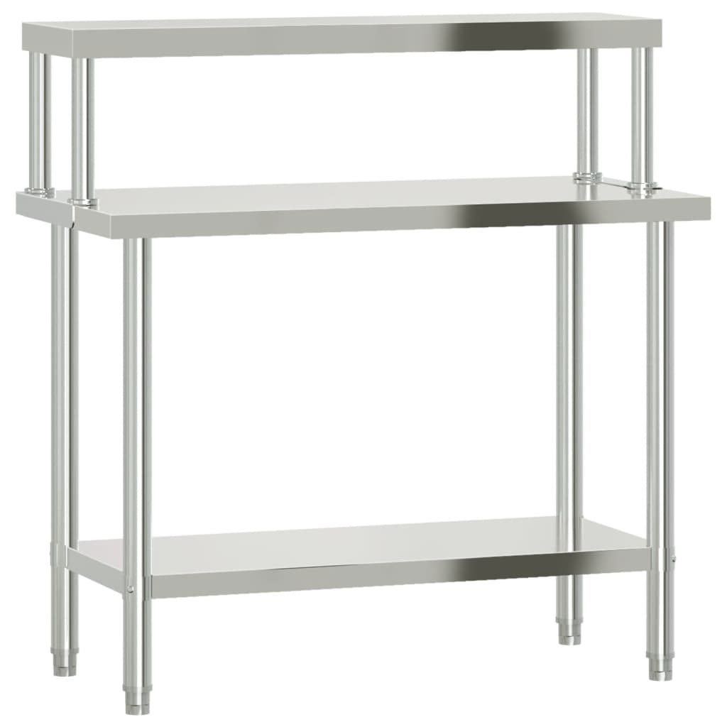 vidaXL Kitchen Work Table with Overshelf 110x55x120 cm Stainless Steel 2